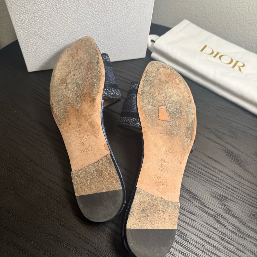 Christian Dior Dway Slide Sandal Embroidered Logo Blue 38.5 - Picture 7 of 8